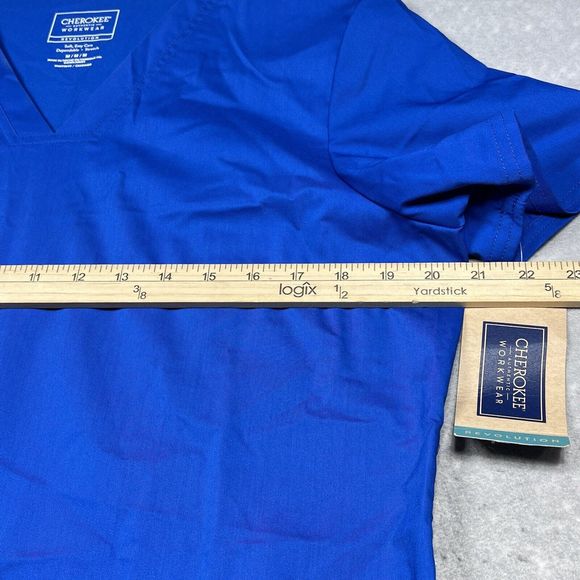 Cherokee Top Womens Size Medium Blue V-Neck Scrub Short Sleeve Polyester Blend - Picture 7 of 11